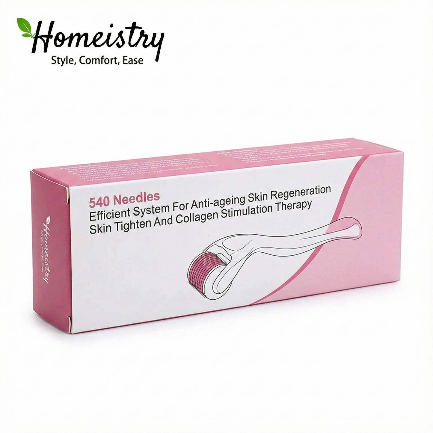 Box of a skin care tool with needles for anti-aging, featuring Homeistry branding.