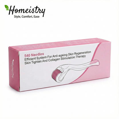 Box of a skin care tool with needles for anti-aging, featuring Homeistry branding.