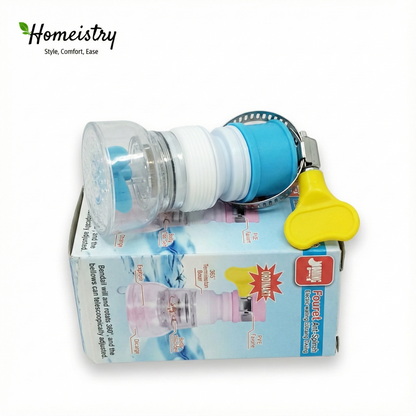Bottle water filter with blue and yellow components on a white background, featuring the Homeistry brand.