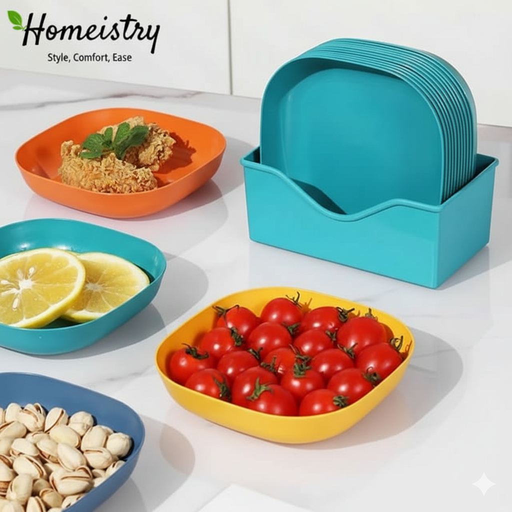 Colorful bowls containing food items on a white surface with 'Homeistry' branding.