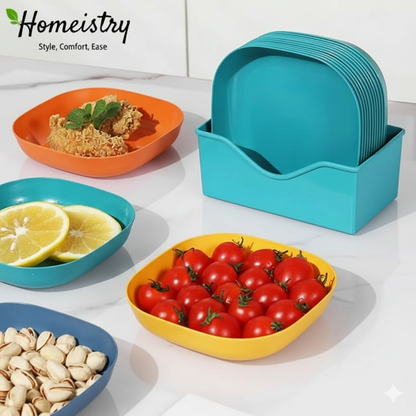 Colorful bowls containing food items on a white surface with 'Homeistry' branding.