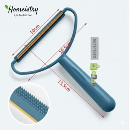 Diagram showing dimensions of Homeistry lint remover: 10cm head width, 16.5cm total length.