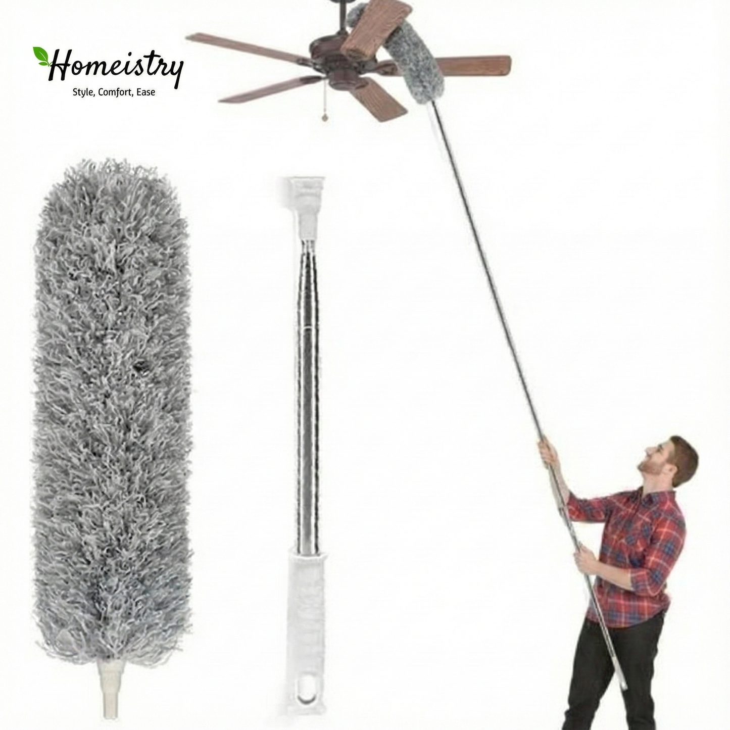 Premium Extendable Microfiber Duster (280cm) - Telescopic Bendable Ceiling Fan & Cobweb Cleaner