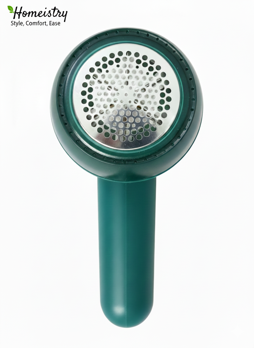 Green fabric shaver with metallic interior on a white background, featuring the Homeistry brand.