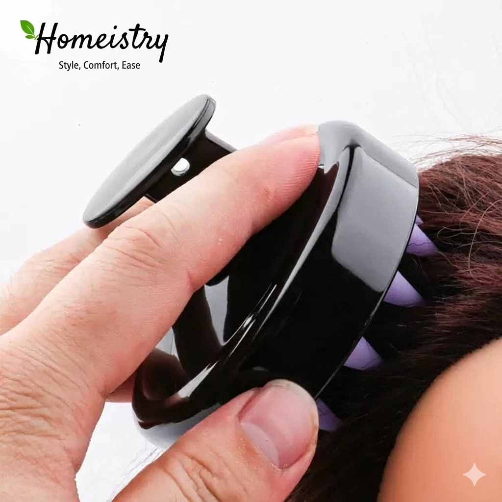Hairbrush being used on hair with 'Homeistry' branding in the corner.