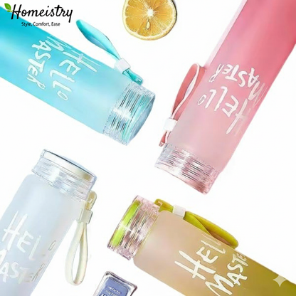 Four colorful water bottles with text on a white background, featuring the brand 'Homeistry'.