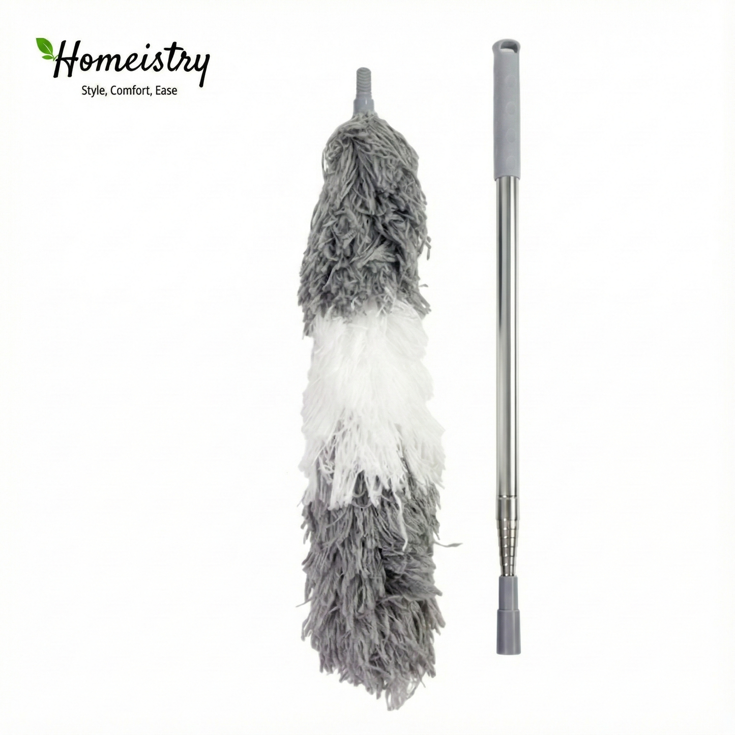 Duster with gray and white bristles on a white background, featuring the Homeistry brand.