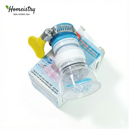 Faucet adapter with packaging on a white background, featuring the Homeistry brand.