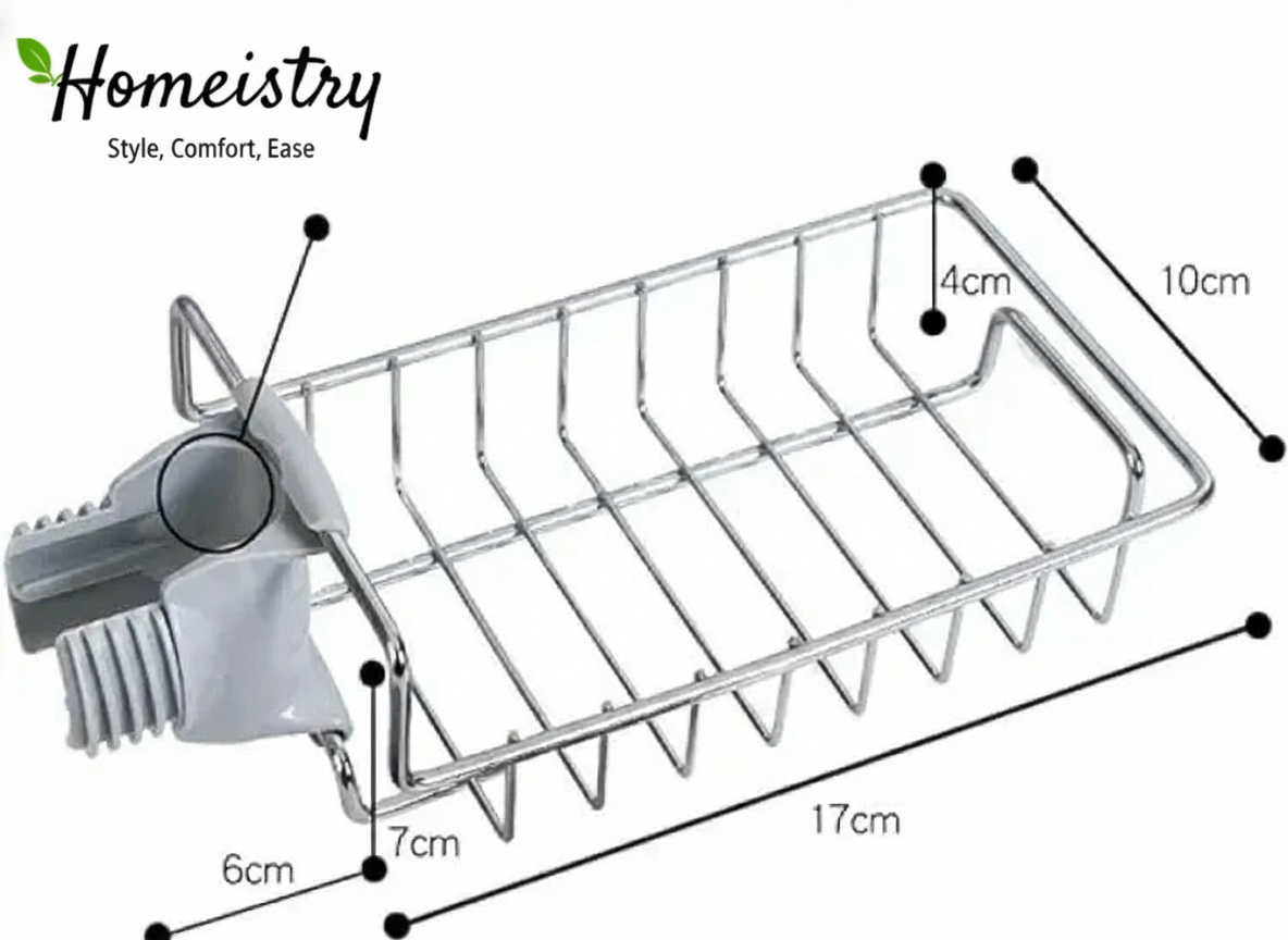 Metal dish drying rack with measurements and Homeistry branding
