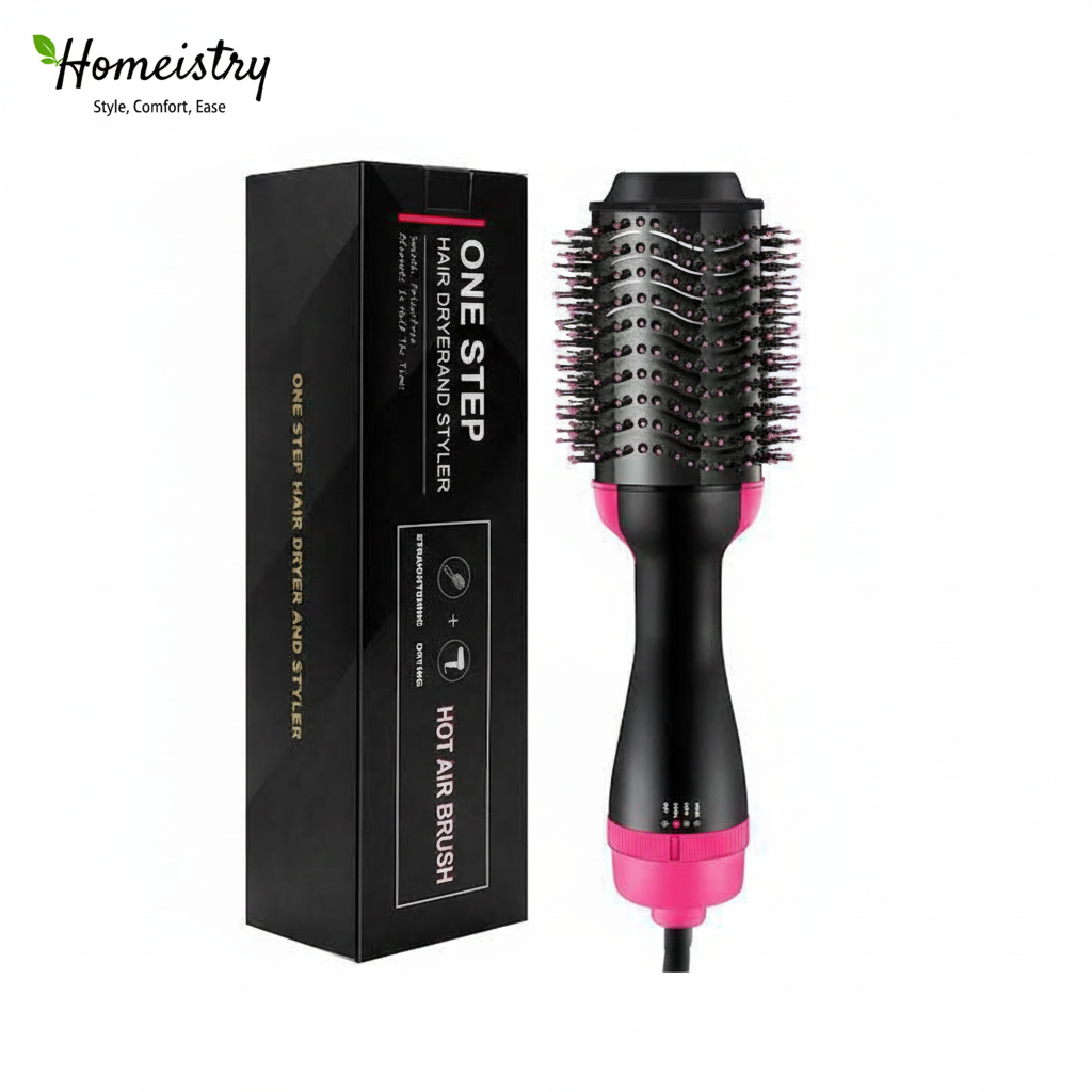 One Step Hair Permanent Styler with pink accents and Homeistry branding on a white background