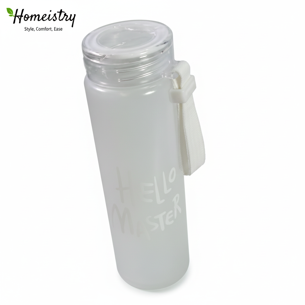 White water bottle with text on a white background, featuring the Homeistry brand.